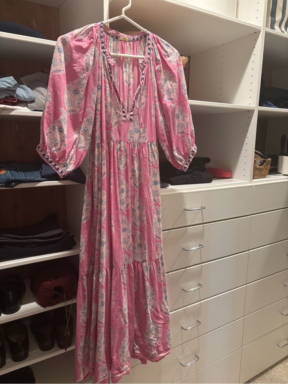 Matta Pink Paisley Maxi Dress with Puff Sleeves